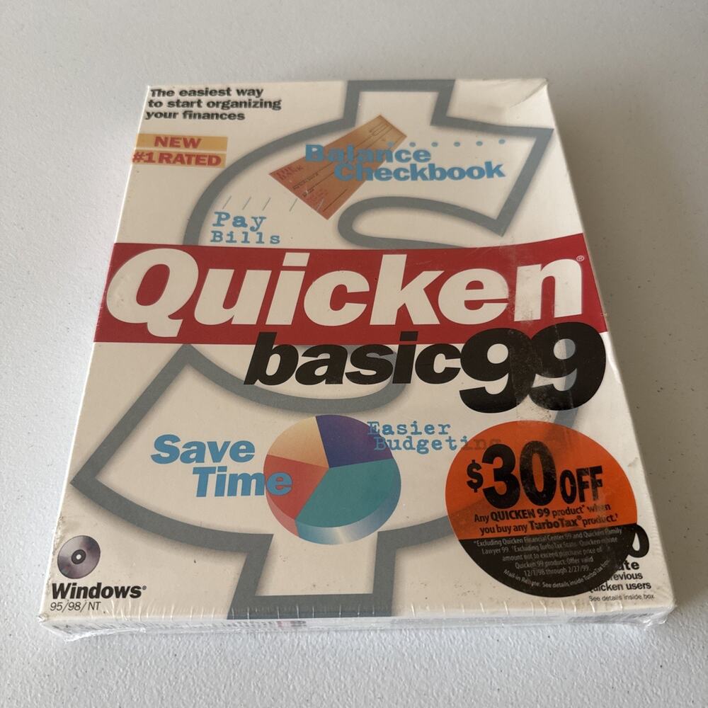 1999 Sealed Quicken Basic 99 CD for Windows 95/98 or NT - BRAND NEW SEALED